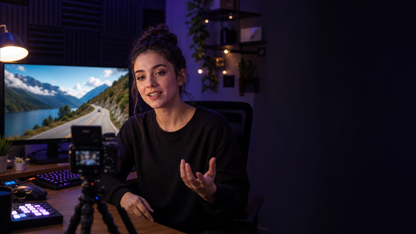 Fictional adult creator hosting a live show with PostStream